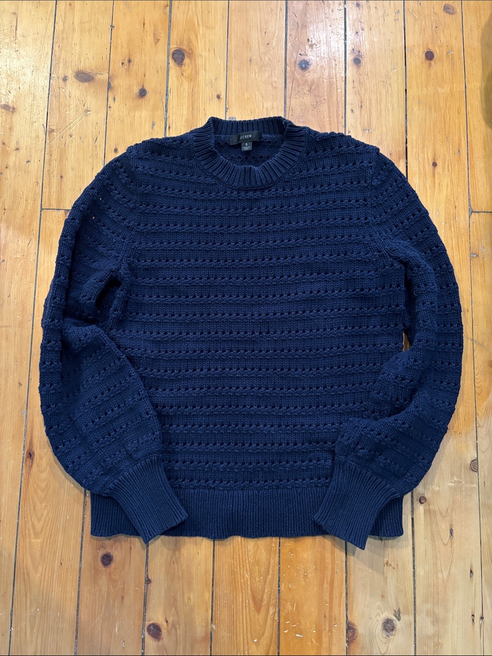 J. Crew Navy Pointelle Crewneck Sweater